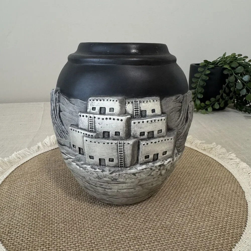 Vintage Southwestern Studio Pottery Vase – Pueblo Village Relief Utah Artist